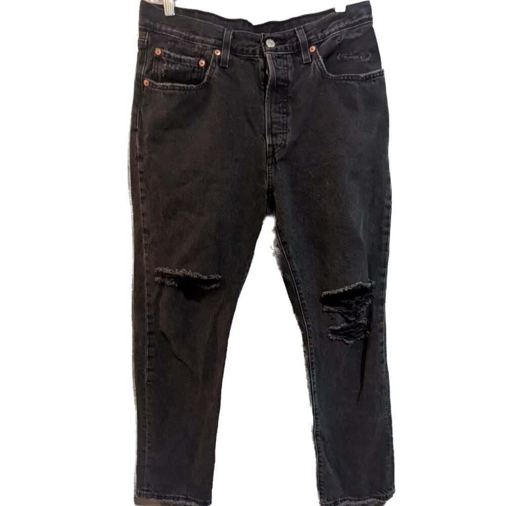 Levi's 501 Original High Rise Straight Leg Distressed Black Jeans 31x30